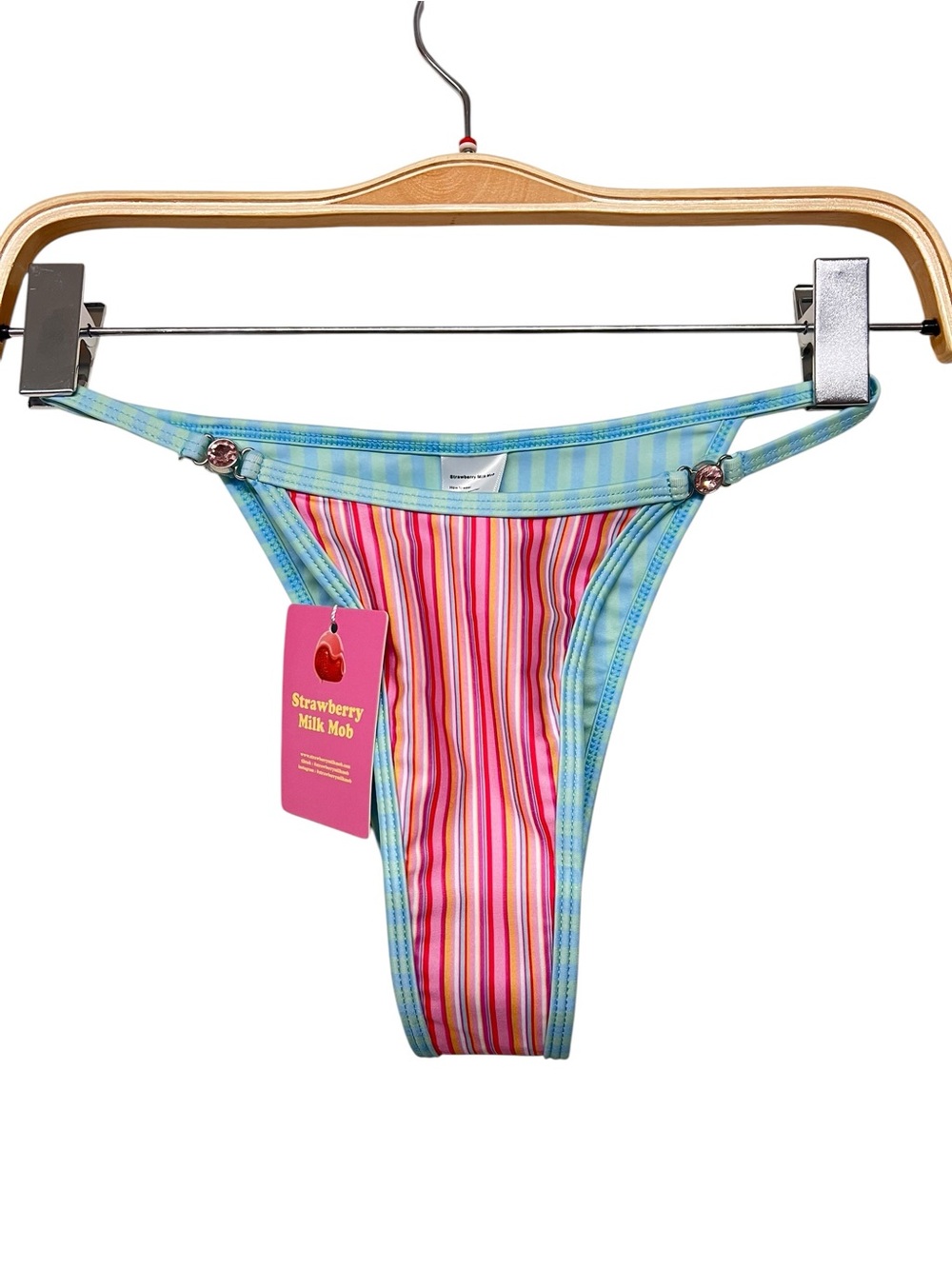 New Strawberry Milk Mob Stripe Bikini Swim Bottoms Cheeky Pink Blue XS